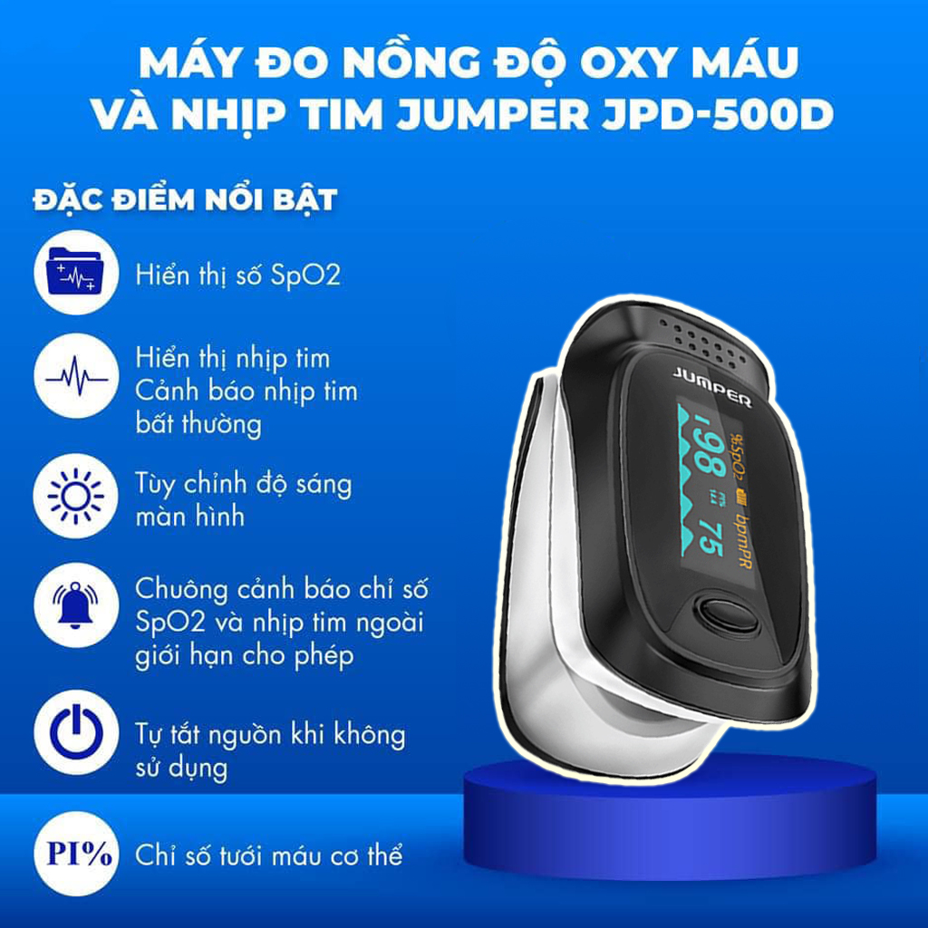 Máy Đo Nồng Độ Oxy Trong Máu Và Nhịp Tim Jumper JPD-500D | Màn Hình Màu OLED - Chức Năng Đo Chỉ Số Tưới Máu PI