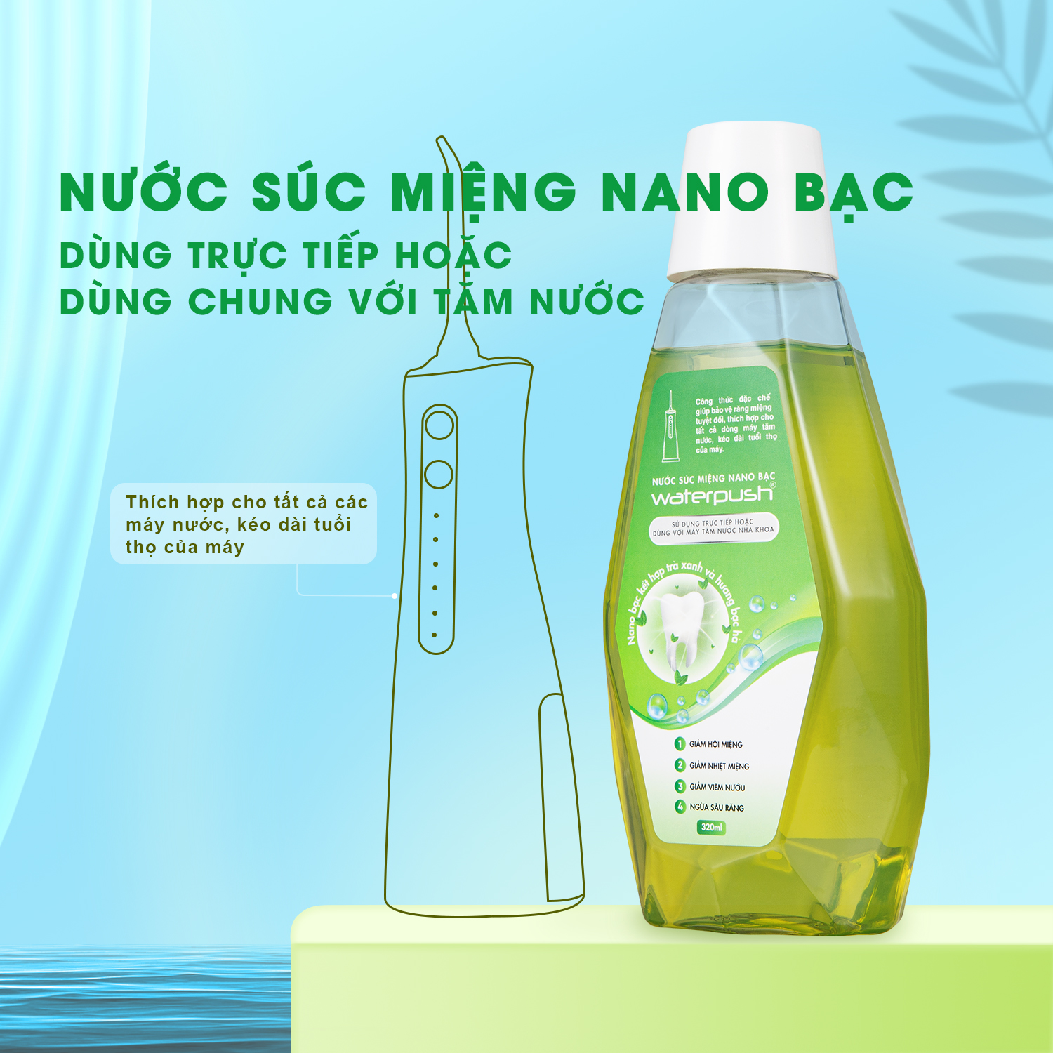 Nước súc miệng WaterPush Nano Bạc giúp trắng răng, giảm nhiệt miệng, hơi thở thơm mát