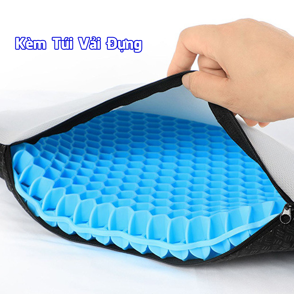 Đệm ngồi thoáng khí SILICONE cao cấp 3D chất liệu Gel thiết kế tổ ong thế hệ mới 2 lớp tặng kèm túi vài bọc