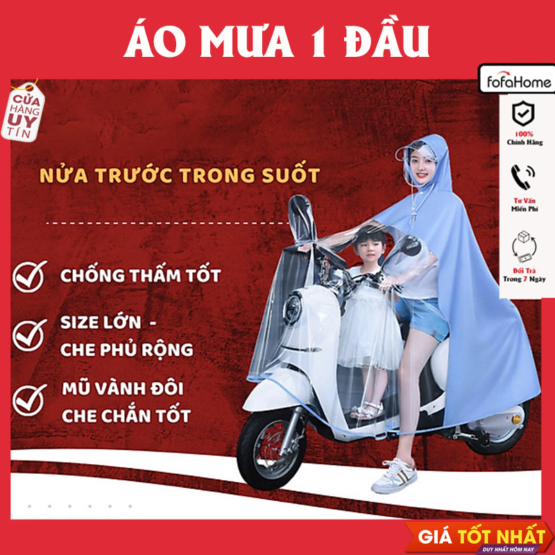 Áo Mưa Mẹ Và Bé Nửa Trước Trong Suốt Che Phủ Toàn Thân Kèm Kính Chắn Mưa Cực Kỳ Tiện Lợi Loại 1 Đầu Giao Màu Ngẫu Nhiên 