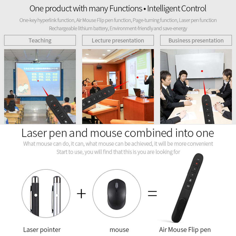 Chuột không dây 2.4GHz Flip Pen con trỏ Laser 6 Gxes/con quay hồi chuyển trình chiếu PPT