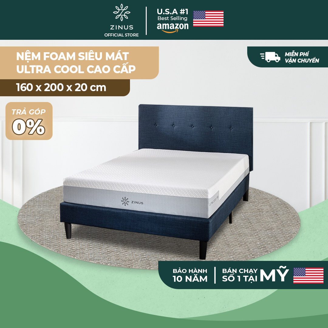 Nệm Foam Zinus Cuộn Hút Chân Không Siêu Mát Cao Cấp - 8in Ultra Cool Gel 2.5 Foam Mattress