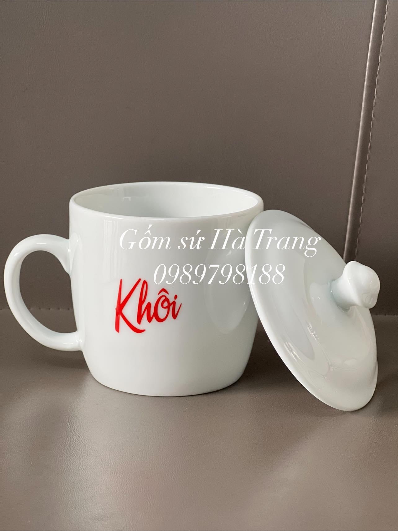 Cốc sứ Bát Tràng dung tích 330ml in tên theo yêu cầu