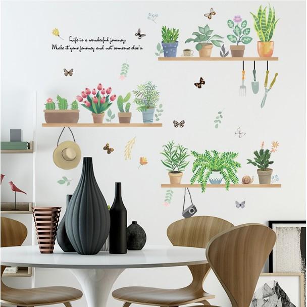 Decal trang trí tường - Nhiều Chậu Cây treo khung