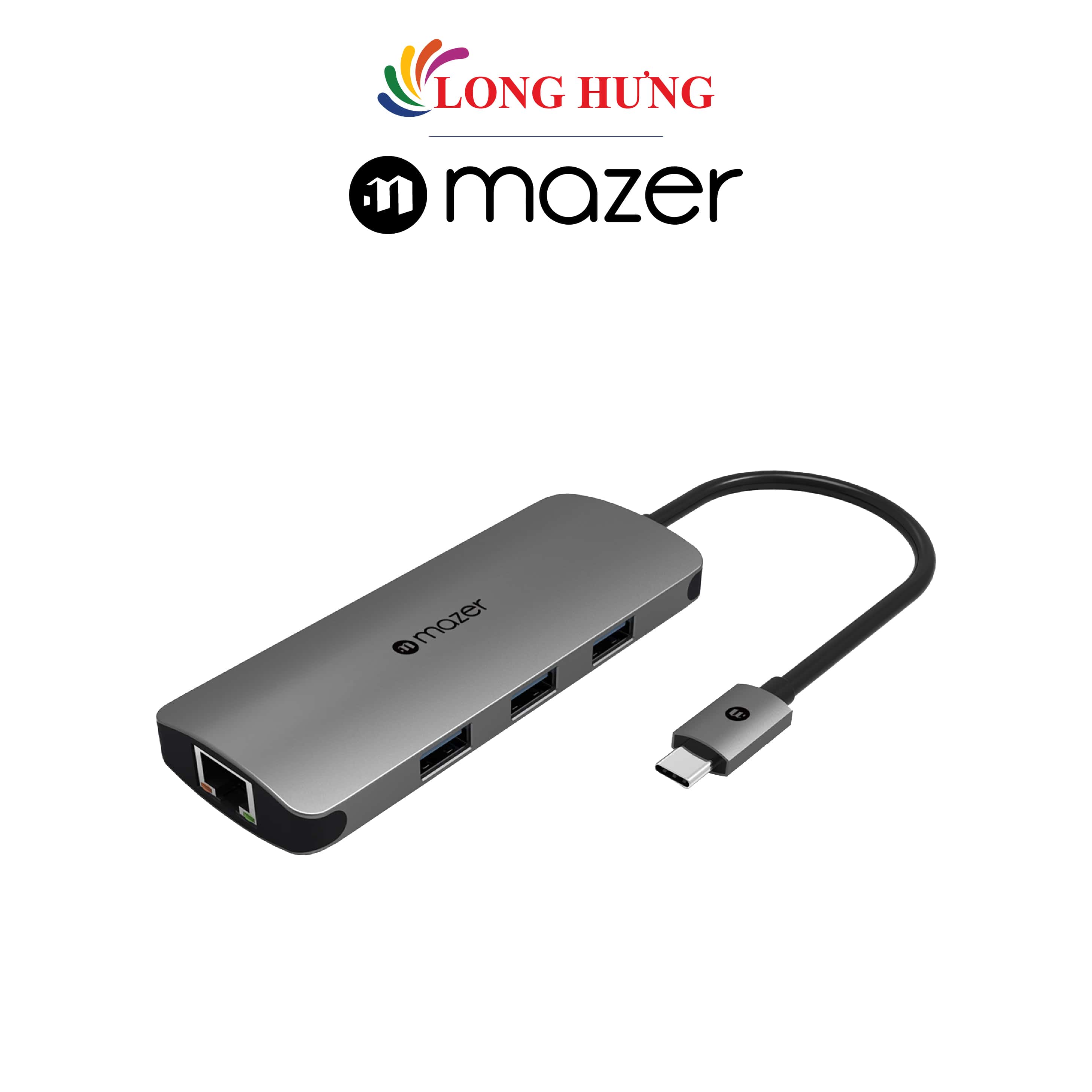 Cổng chuyển đổi Mazer Multiport-C LAN+HUB Adapter M-UC2MULTI302-GY - Hàng chính hãng