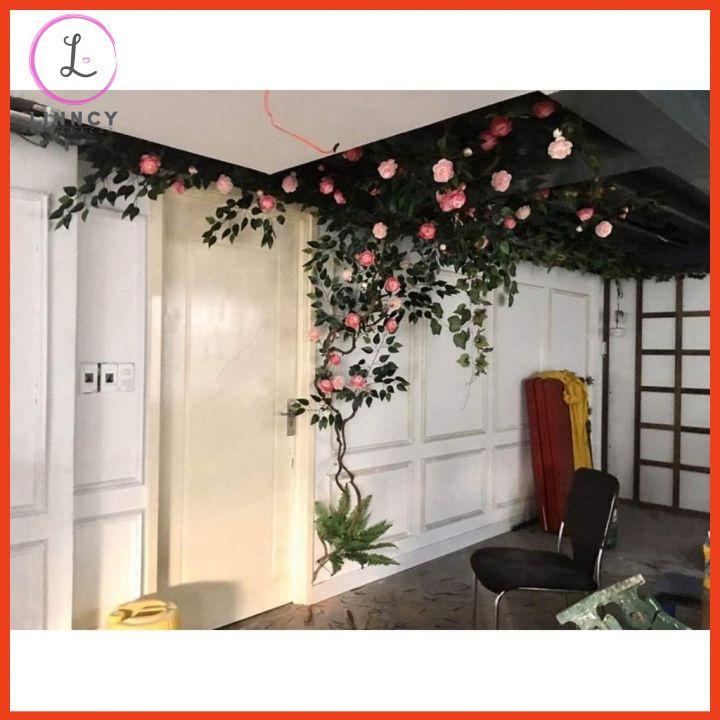 Hoa giả, dây hoa hồng leo kim cương dài 3m cao cấp trang trí tường, ban công, xích đu, làm đạo cụ chụp ảnh