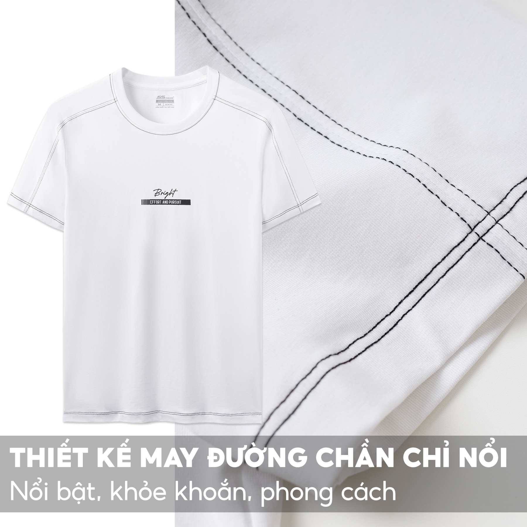 Áo Phông Nam Ngắn Tay 5S BRIGHT, Chất Cotton USA, Mềm Mại, Thoáng Mát, Thiết Kế In Trẻ Trung, Phong Cách
