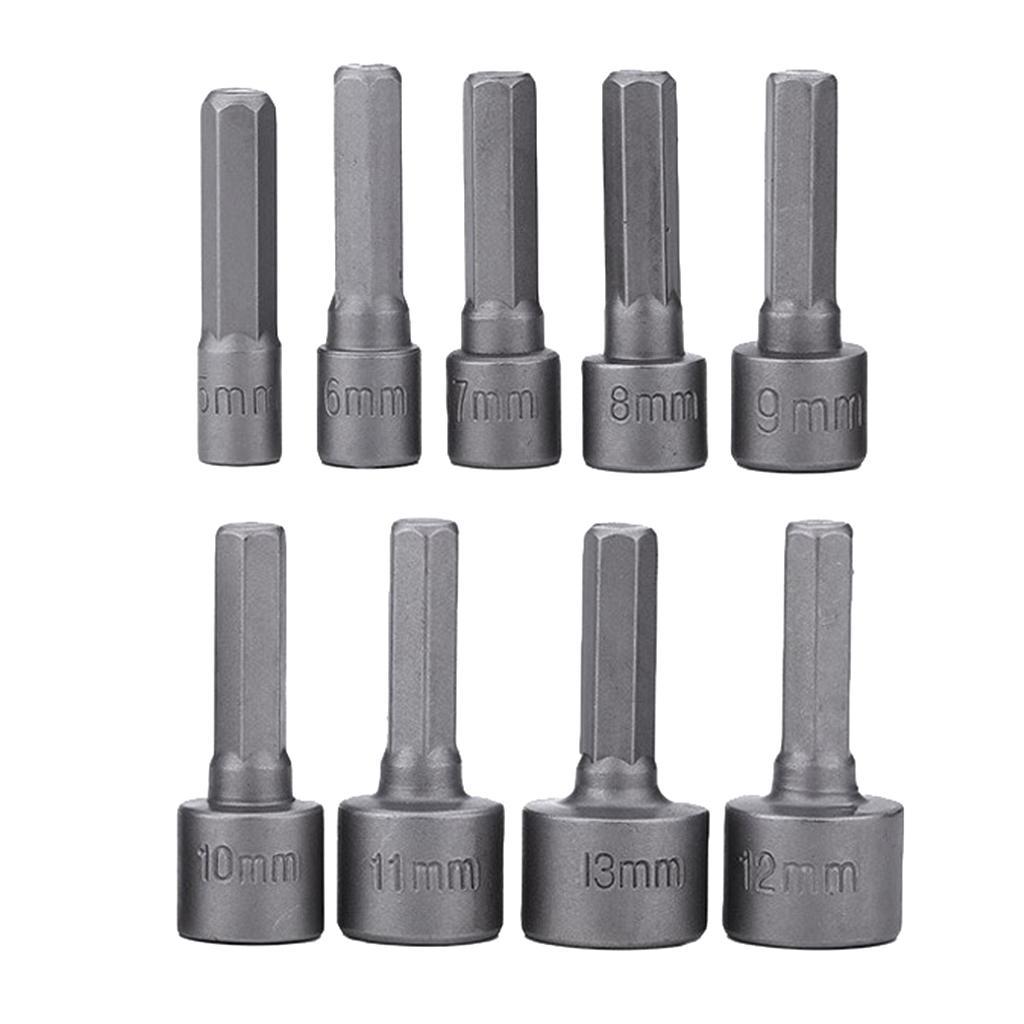 9/14pcs Strong Power Nut Driver Hex Socket Screwdrivers Set 5-13mm Screw Driver Air Nuts Spanner 1/4" Shank DIY Household Woodworking Tools