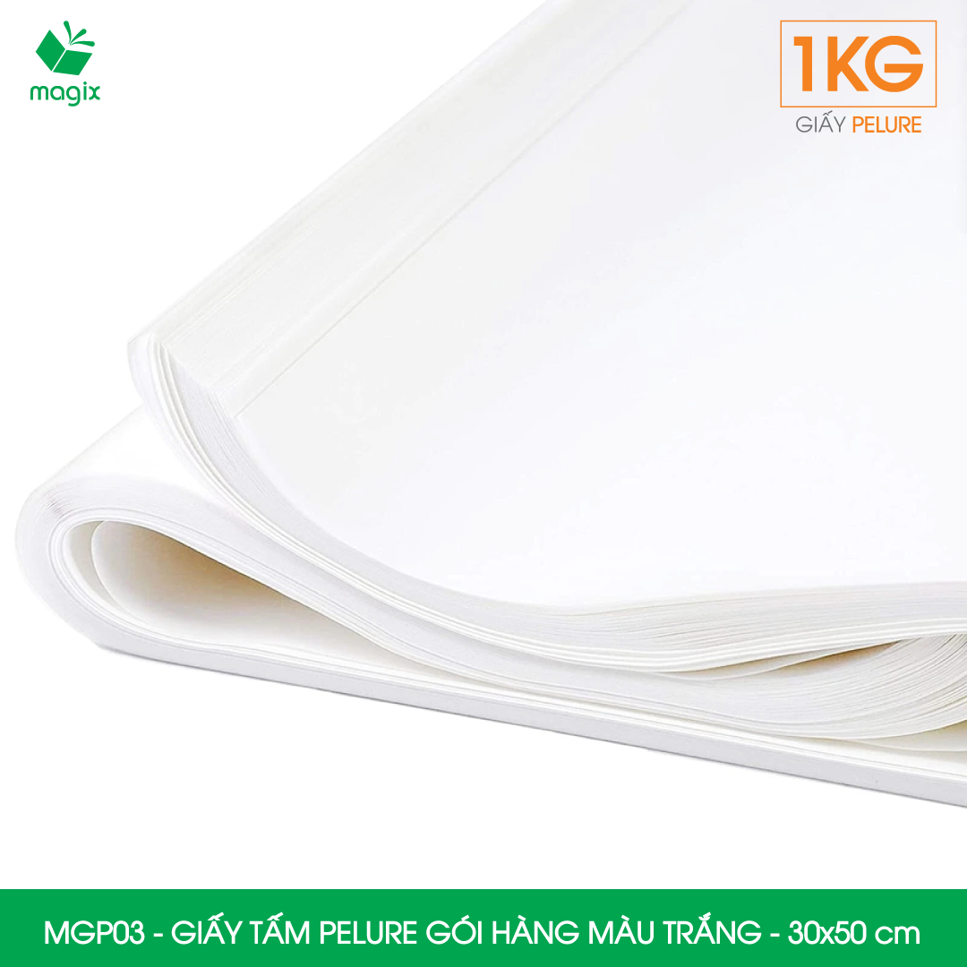 MGP03 - 30x50 cm - 1KG giấy Pelure trắng đóng hàng, giấy nến gói quần áo, giày dép, phụ kiện