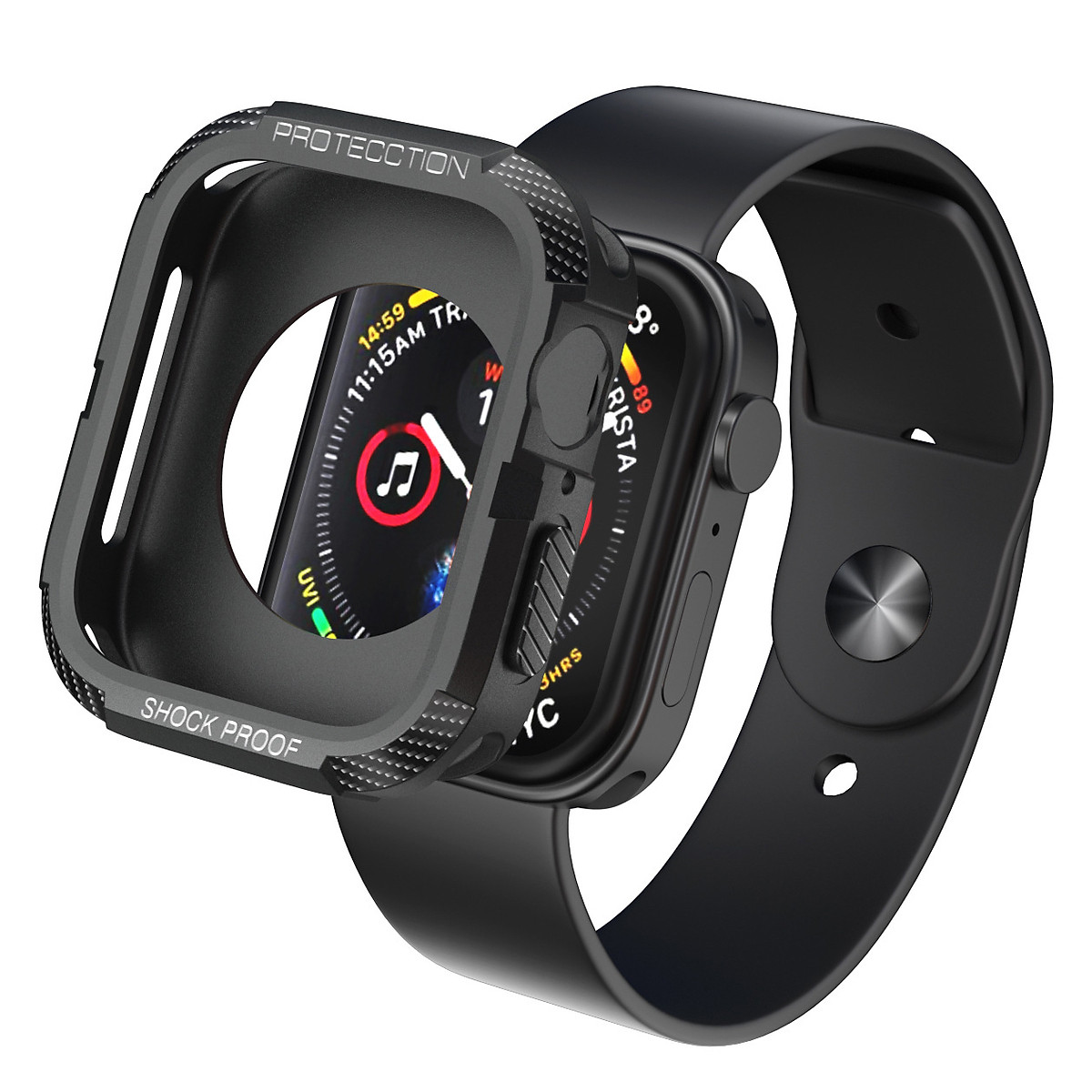 Ốp Case Chống Shock Chống Va Đập Carbon Cho Apple Watch Series 4 5 6 Se 7 8 9 Size 40414445Mm - Hàng Chính Hãng - 4445Mm - Đen