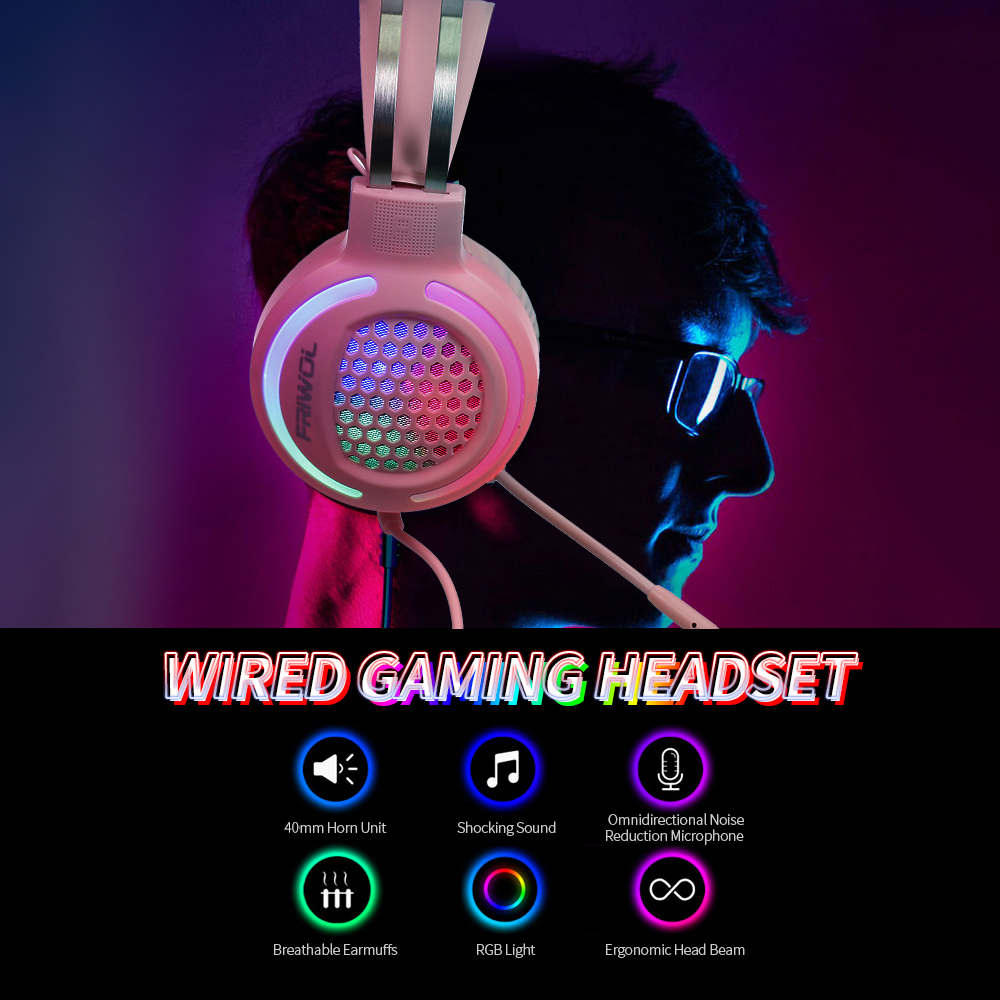 Tai Nghe Có Dây Chơi Game RGb Với Micrô Giảm Tiếng Ồn 360 ° Cho Máy Tính Xách Tay PC, Màu Hồng