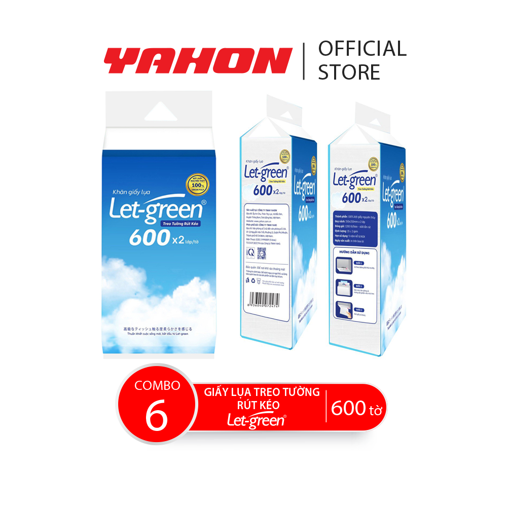Combo 6 Khăn Giấy Lụa Treo Tường Rút Kéo LET-GREEN, 600 Tờ/Bao