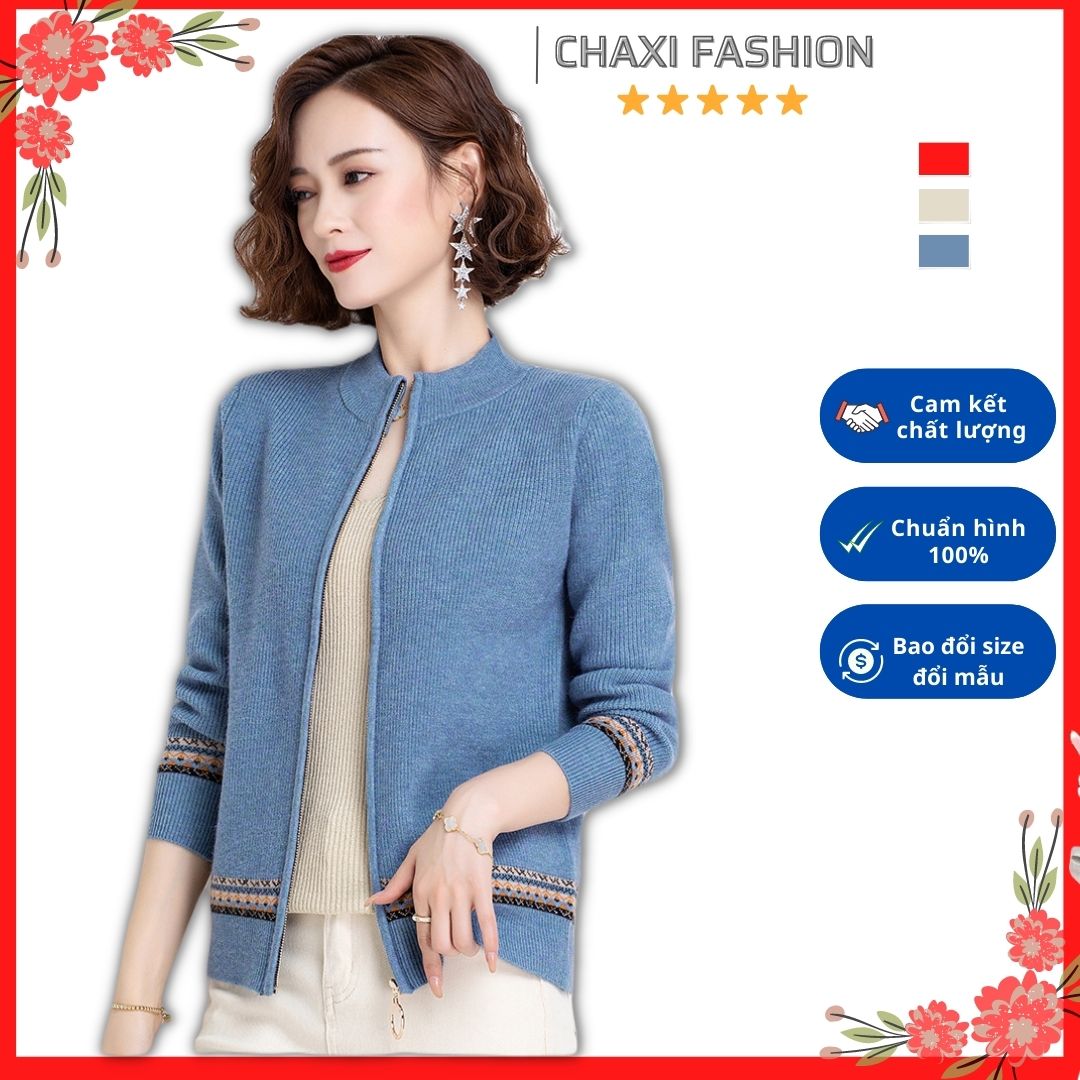 Áo khoác len nữ cardigan họa tiết thổ cẩm kéo khóa siêu xinh - DL67182 - Hàng Quảng Châu