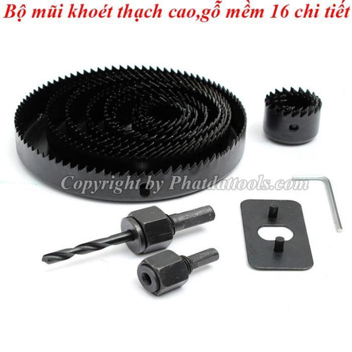 Bộ mũi khoét thạch cao-gỗ mềm 16 chi tiết-Thép carbon cao cấp