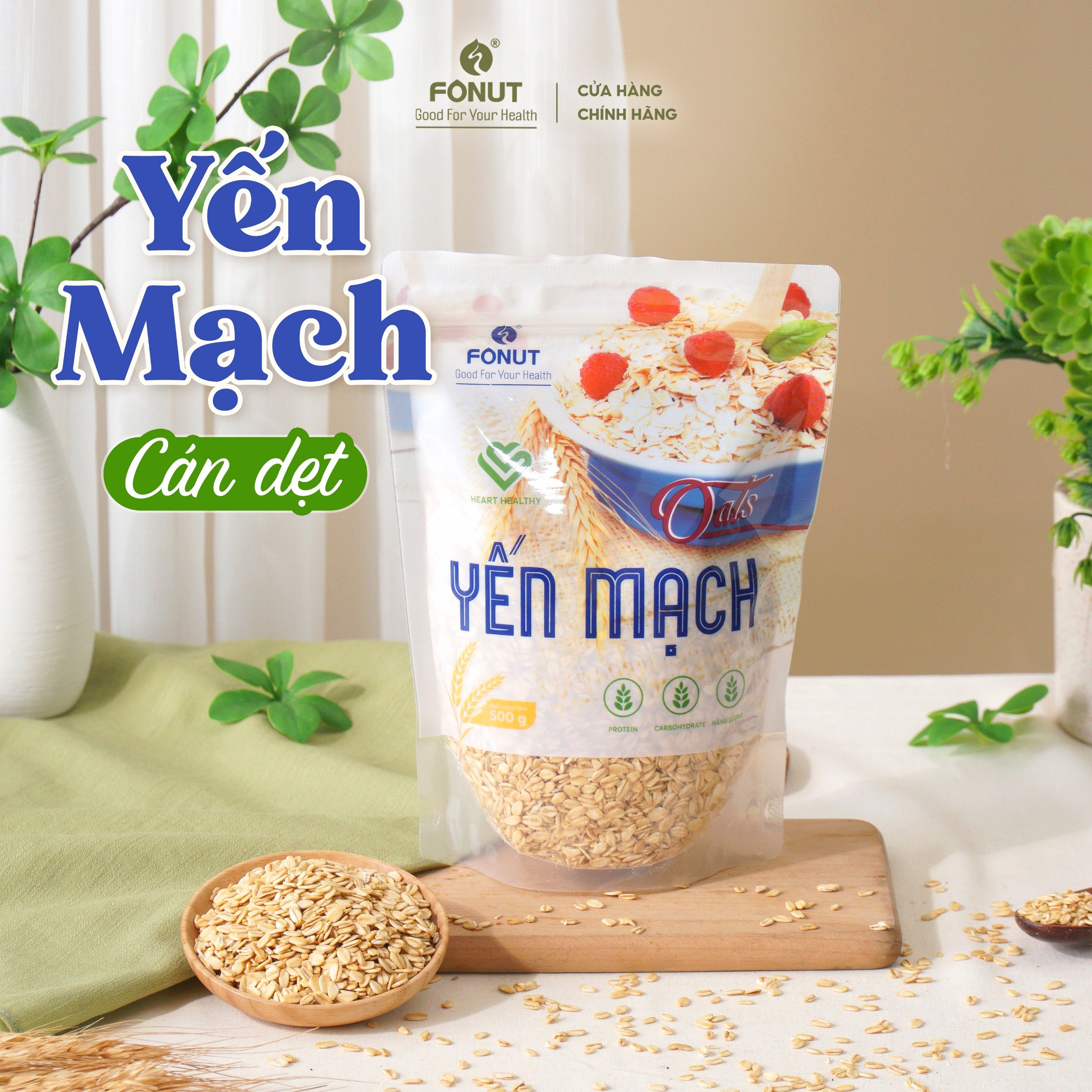 Yến Mạch tươi Oats cán dẹp tự nhiên Úc Fonut túi 500g