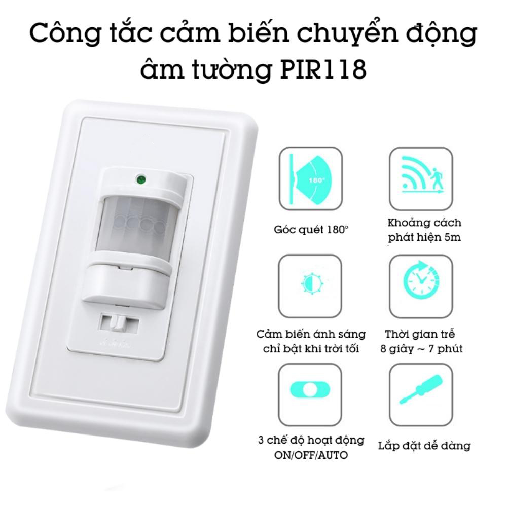 Công tắc cảm biến cầu thang âm tường PIR118