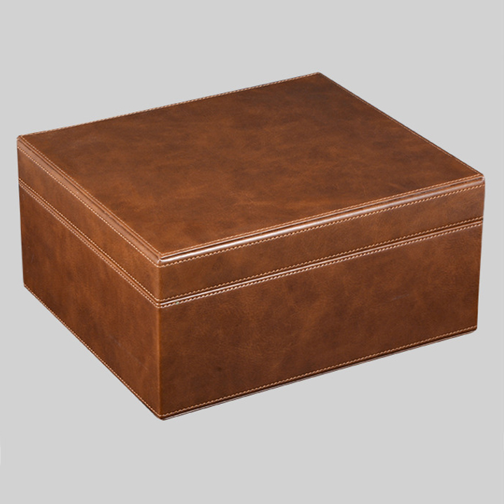 Tủ Cigar Bọc Da Có Đồng Hồ Đo Độ Ẩm Cao Cấp 26cm x 22cm - Hộp Đựng Xì Gà Mini Bảo Quản Giữ Ẩm Xì Gà Làm Quà Biếu Tặng