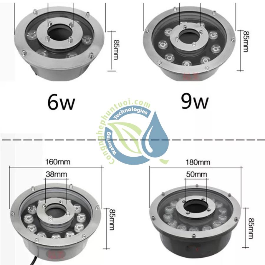 Đèn LED âm nước đổi màu dạng bánh xe 6W