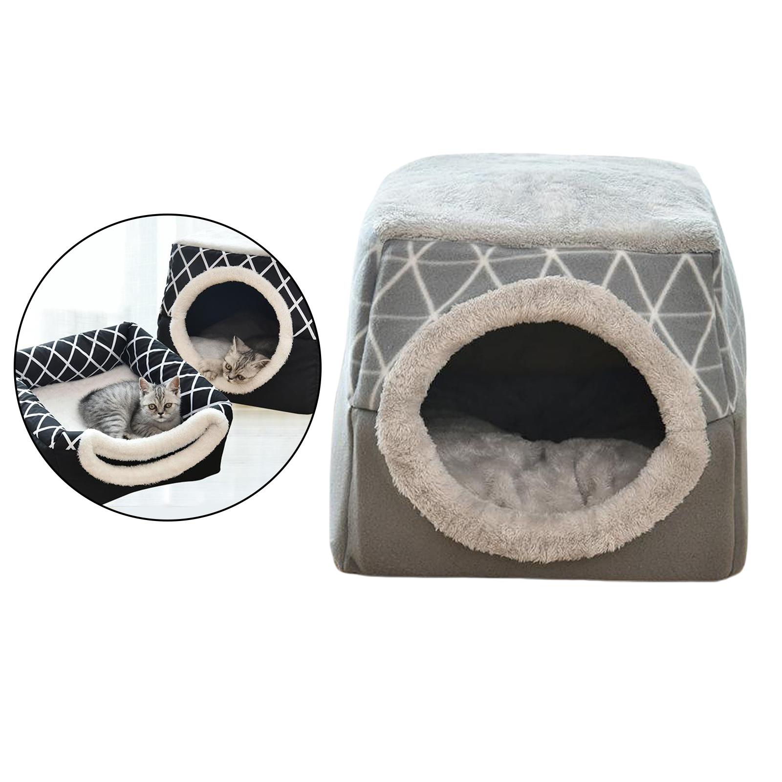 2 in 1 Soft Cat Pet House Bed Kennel Puppy Cave Warm Nest Mat Pad