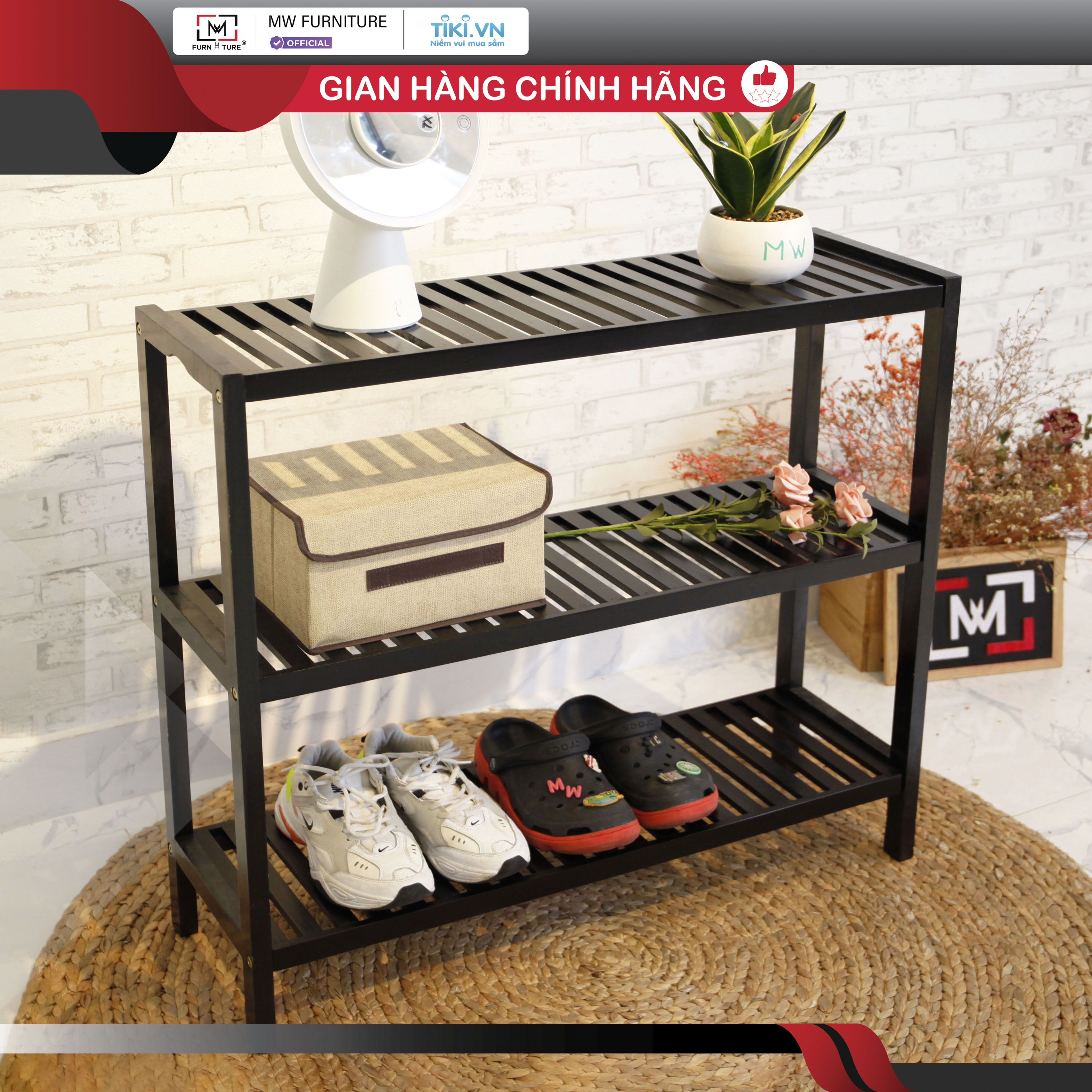 KỆ GIÀY DÉP/ KỆ GỖ TRANG TRÍ LẮP RÁP ĐA NĂNG 3 TẦNG - NGANG 80