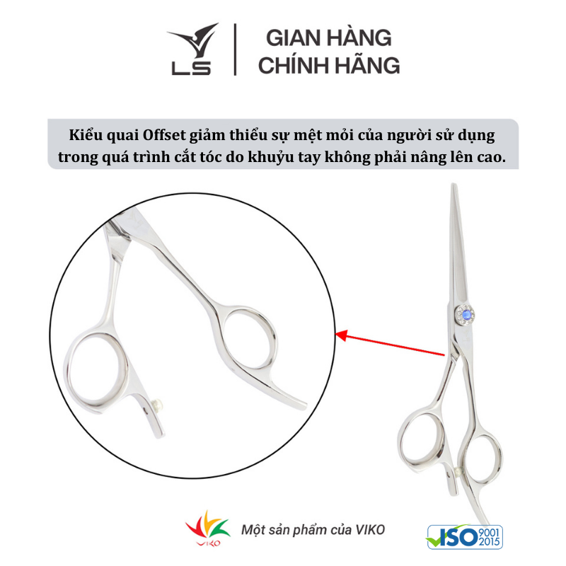 Kéo cắt tóc LS lưỡi thẳng quai offset vênh đỡ ngón cố định PFL