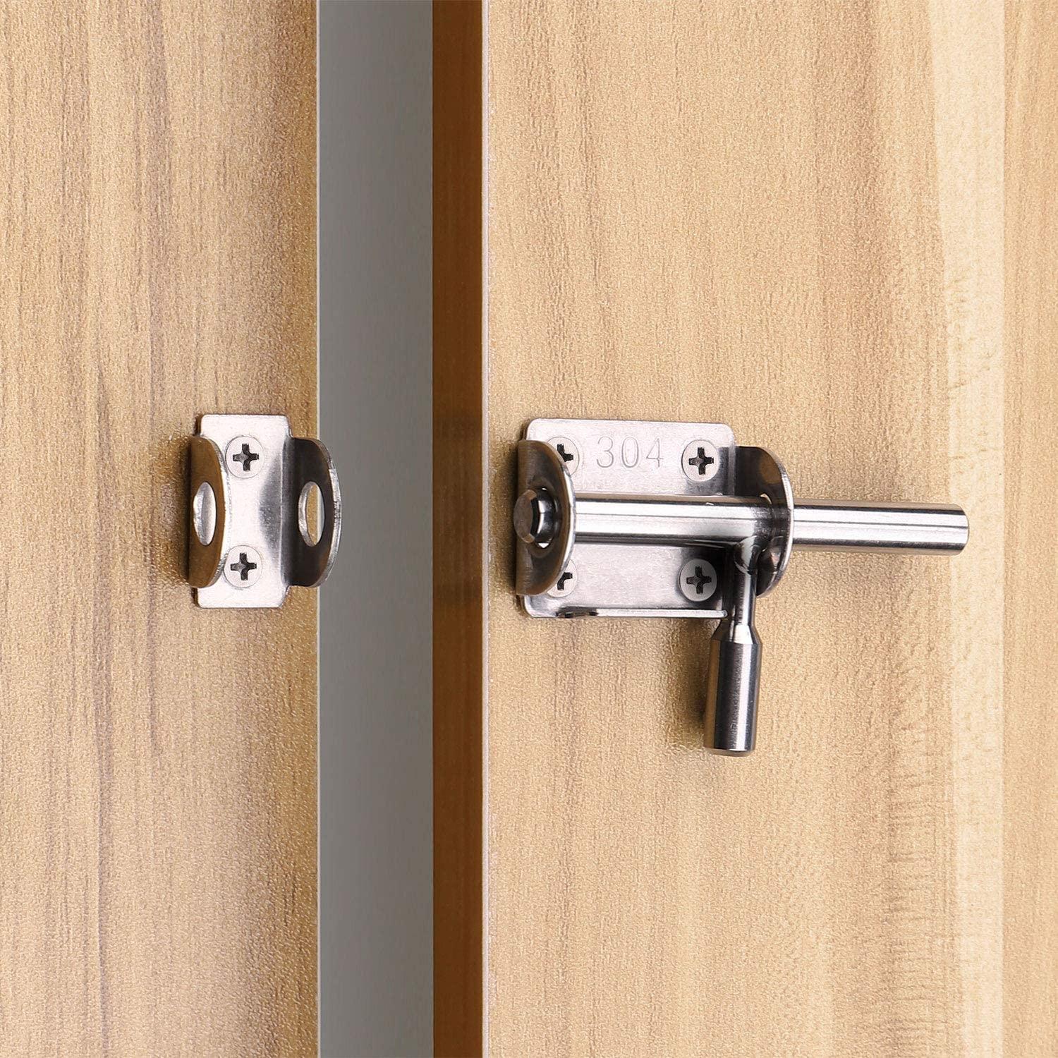 Một bộ 4 khóa cửa trượt, Khóa cửa trong vườn, Chốt cửa trượt bằng thép không gỉ, Khóa cửa gỗ, Khóa cửa trượt phòng tắm, Phòng ngủ