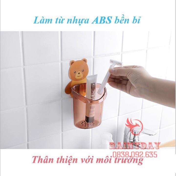 Kệ giá treo đồ để đựng bàn chải và kem đánh răng dán gắn tường cute dễ thương hình cốc gấu xinh đẹp