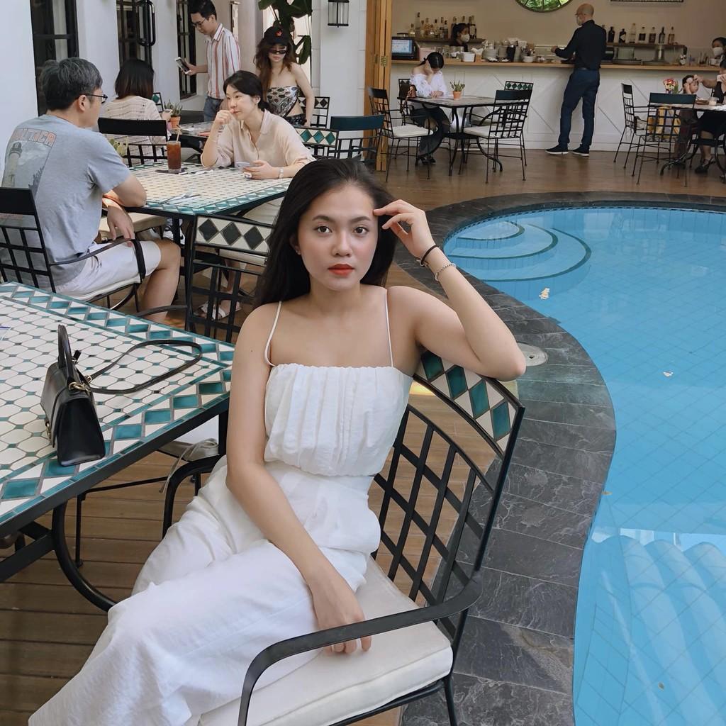 Áo Hai Dây Xếp Li Màu Trắng Chất Liệu Linen Co Em Thiết Kế Cao Cấp