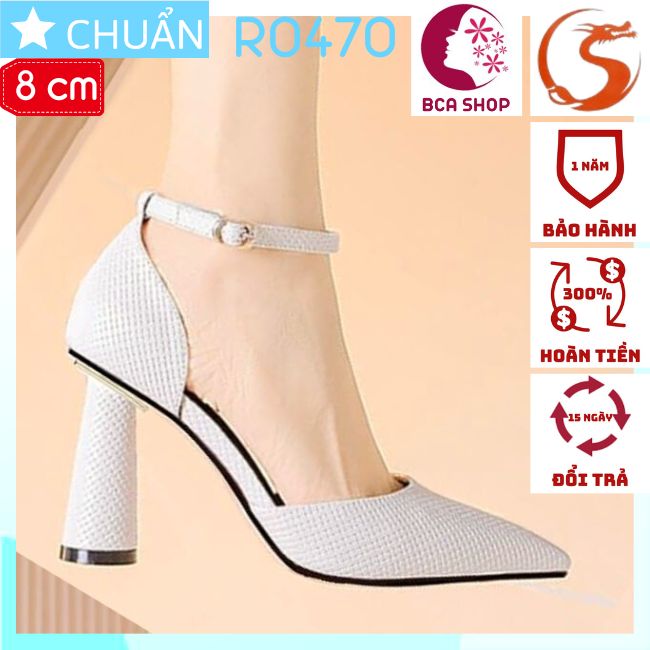 Giày cao gót nữ 8p RO470 ROSATA tại BCASHOP bít mũi, gót trụ tròn quai cài ôm cổ chân - màu trắng kem