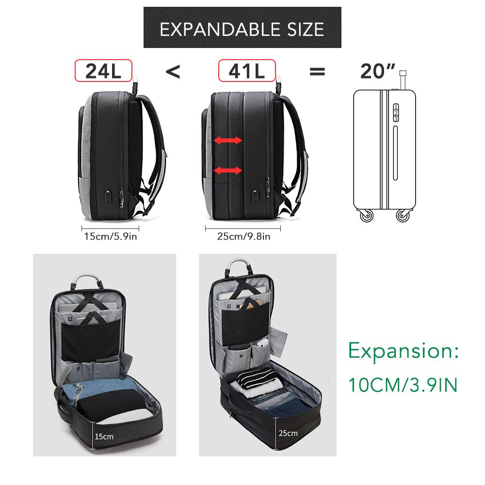 Balo laptop chống nước dung tích 40L có cổng sạc USB, để máy tính lên đến 17 inches