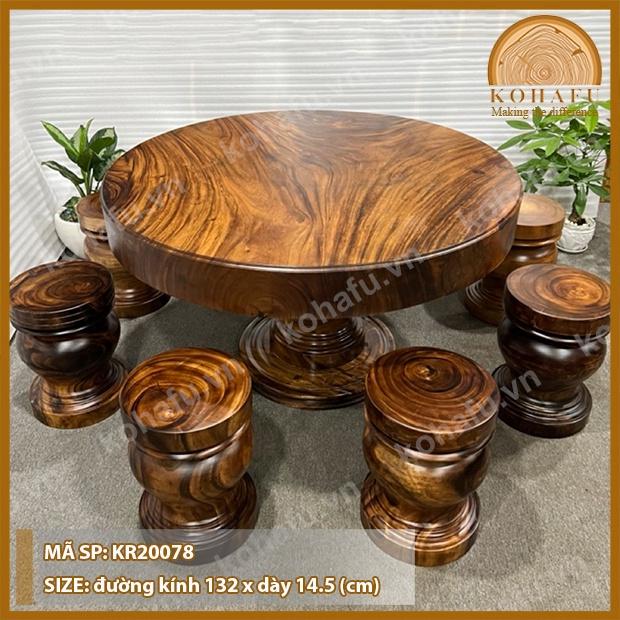 Bàn Tròn Nguyên Tấm Gỗ Me Tây - Đường Kính 1.32m