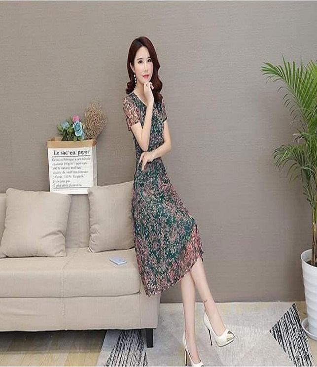 Đầm Hoa In Nhiệt 3D Voan Lụa Cao Cấp