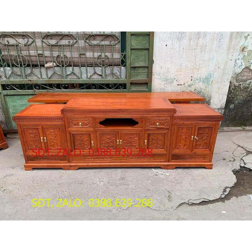 kệ tivi mõ gỗ hương đá kt 2m4