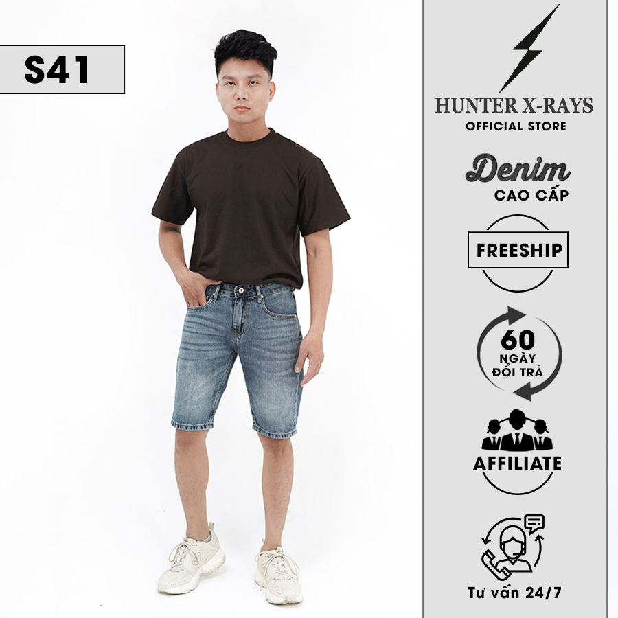 Hình ảnh Quần Short Jeans Nam Cao Cấp HUNTER X-RAYS Form Slimfit Cotton MàuXanh Nhạt S41