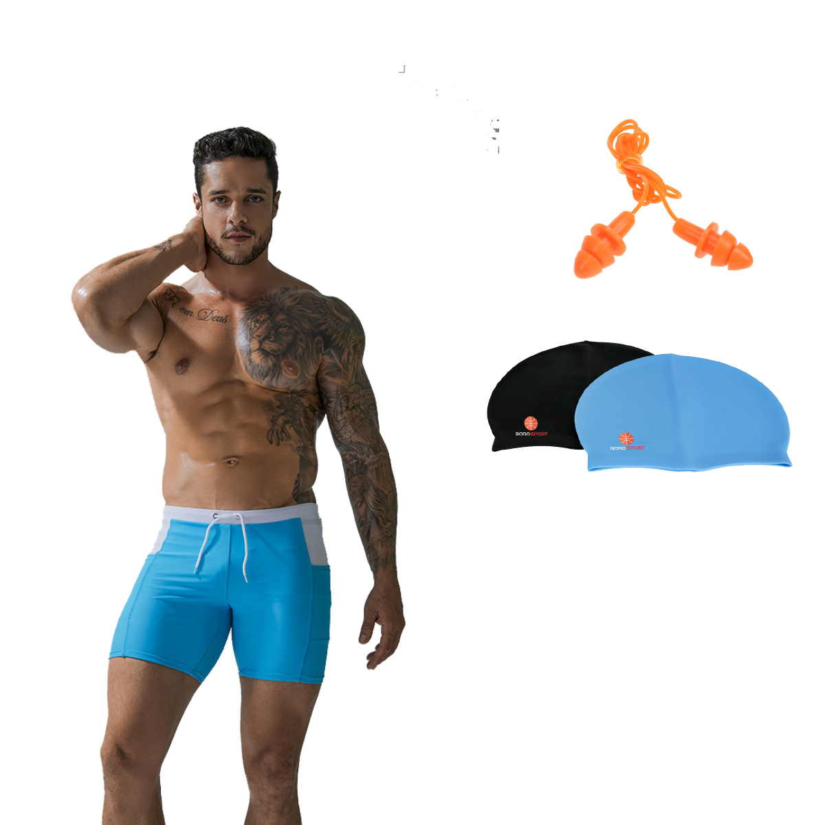 Quần Bơi Nam Boxer Có Túi CLEACCO DEENYT Chất Liệu Nylon Cao Cấp , Chống Thấm , Nhanh Khô Form Fitness Thời Trang (Tặng kèm nón bơi + bịt tai silicon) - Hàng Chính Hãng