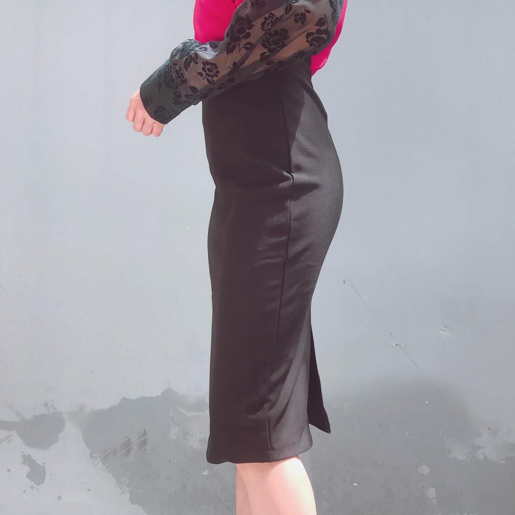 Chân váy công sở dài bigsize màu đen ôm body xẻ sau dài 63cm