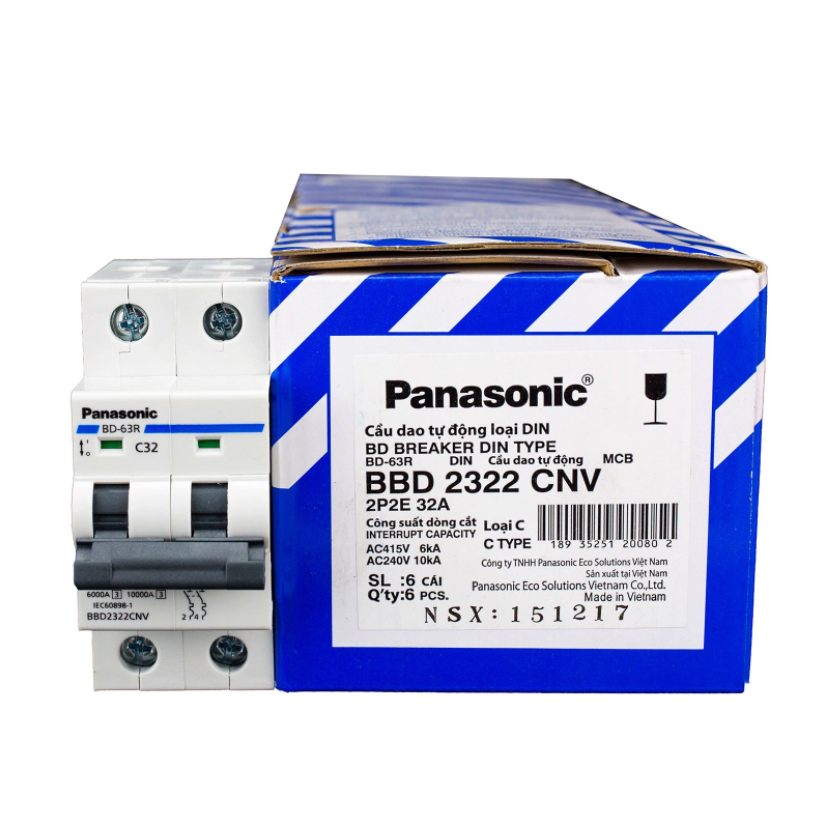 Cầu dao Panasonic 2 pha DIN BD Breaker DIN Type - Hàng chính hãng