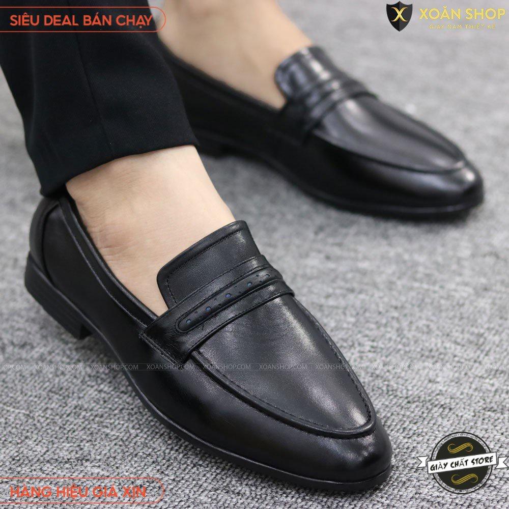 FREESHIP - GIÀY LƯỜI NAM DA Pu 100%,  ĐAI CHẤM, ĐẾ CAO SU ĐÚC KHÂU CHẮC CHẮN - MÃ X084 ĐEN