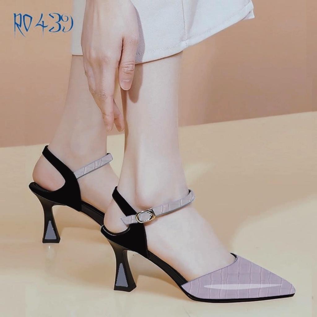 Sandal cao gót nữ bít mũi, da vân, quai da lộn - ROSATA - RO439 - 7F - Tím - HÀNG VIỆT NAM - BKSTORE