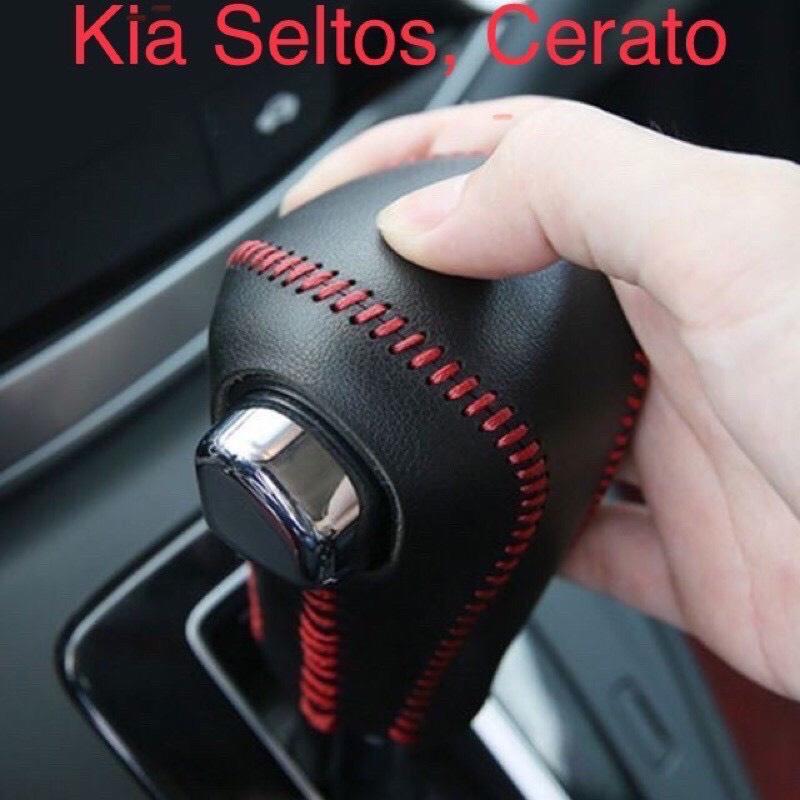 Bọc cần số KIA SELTOS 2019 - 2021,CERATO 2019 - 2021 số tự động da bò thật 100%, bảo hành 2 năm