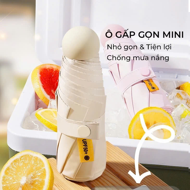 Ô Dù Gấp Gọn Mini 19cm, Dù Che Mưa, Dù Chống Tia Uv Mini Siêu Gọn 8 Xương, Có Hộp Đựng Chống Sốc - Hàng Chính Hãng - Giao Màu Ngẫu Nhiên