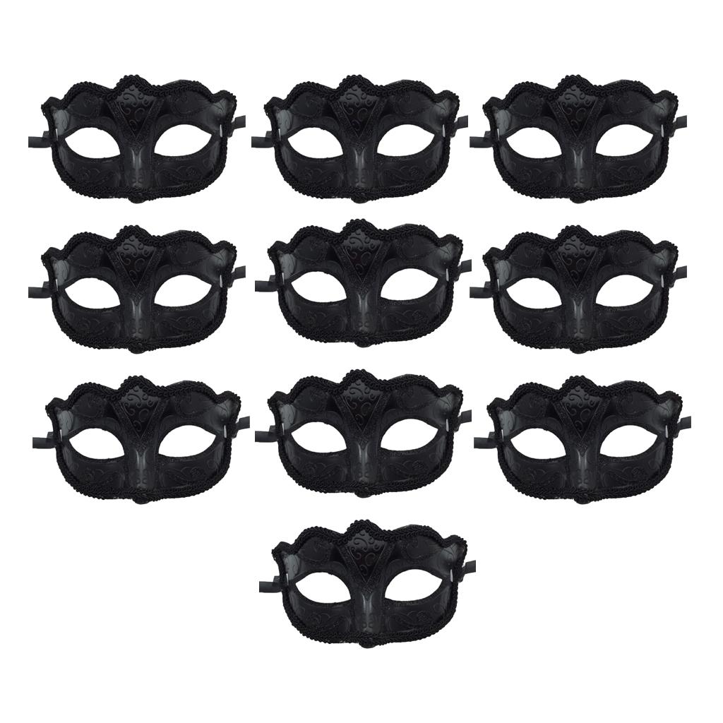 10 Pieces Women Mens Masquerade Ball Mask Venetian Party Eye Mask Black