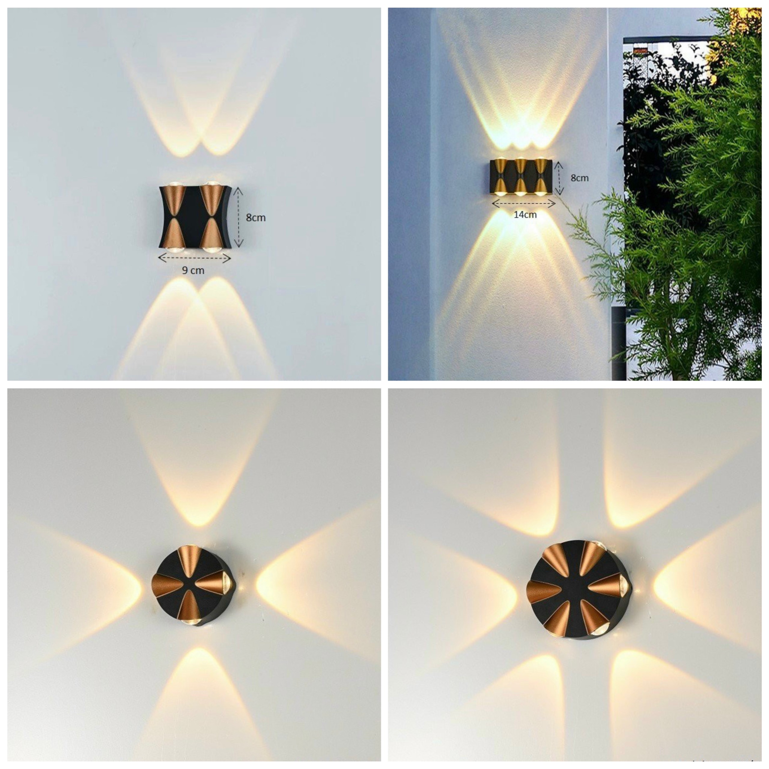 Đèn LED gắn tường hắt tường trang trí ngoài trời Decor Hợp Kim Tĩnh Điện Chống Nước
