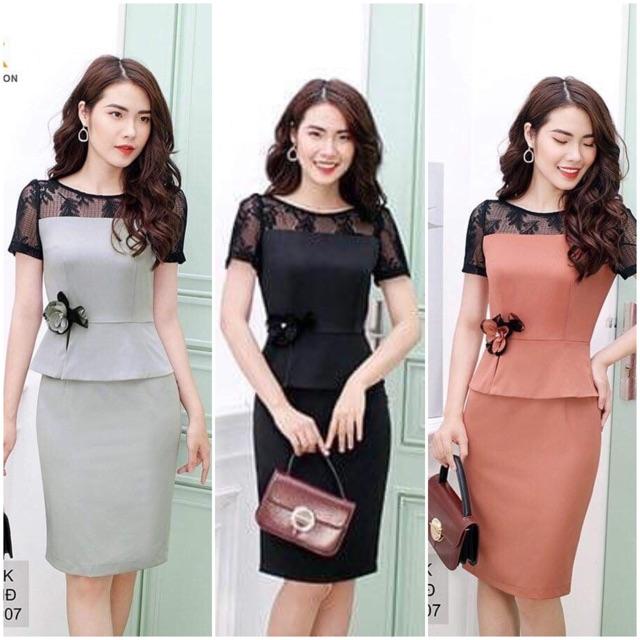 Đầm ôm peplum tay bồng V348 NK thiết kếẢnh thật