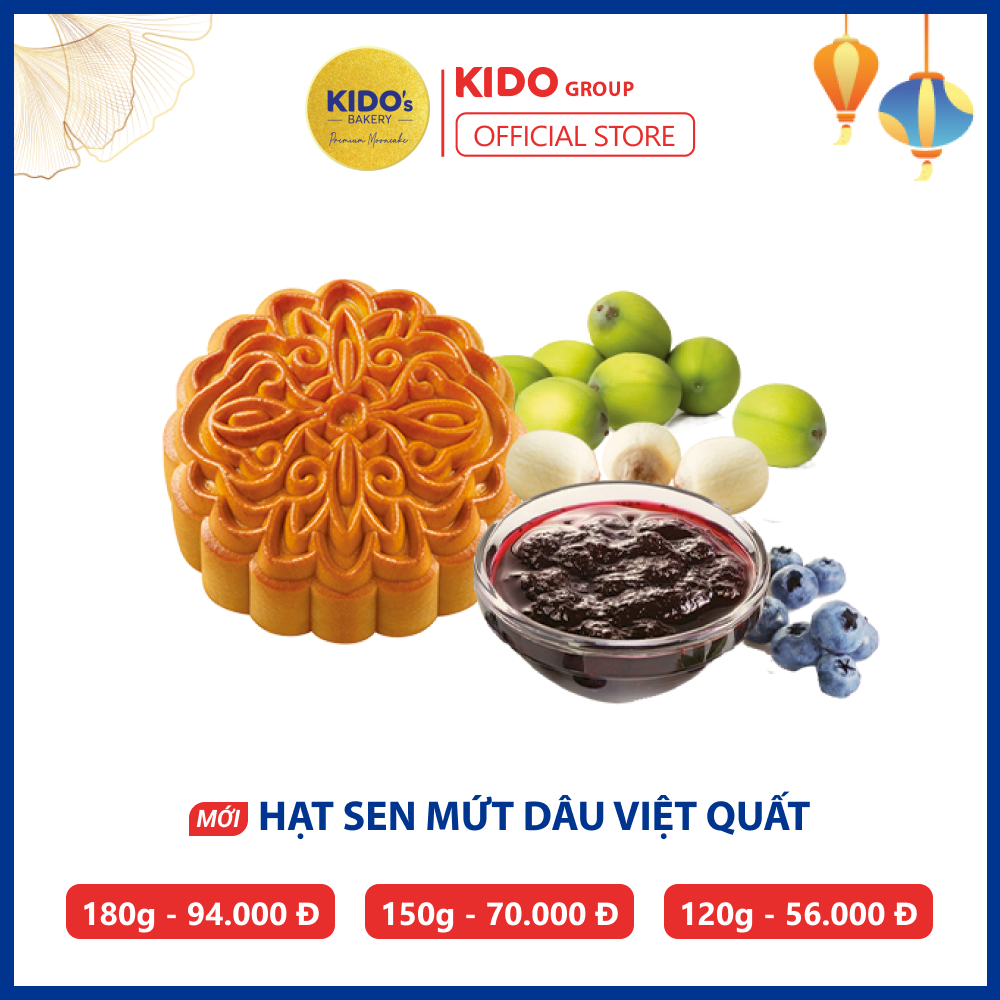 Bánh Trung Thu KIDO vị Hạt Sen Mứt Dâu Việt Quất 0 trứng ( Tặng kềm hộp cao cấp đơn 2 bánh, 4 bánh)