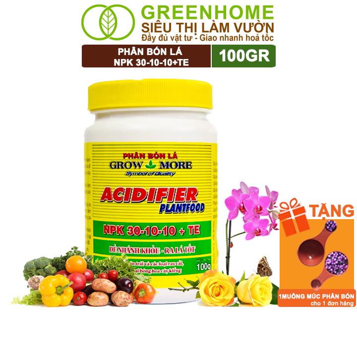 Phân Bón Lá Grow More NPK 30-10-10, GreenHome, Chai 100GR, Đẻ Nhánh Khỏe, Ra Lá Tốt