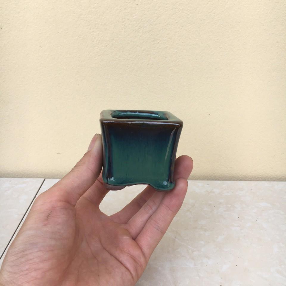 Chậu bonsai vuông mini men hỏa biến gốm Bát tràng 1 size BM-19