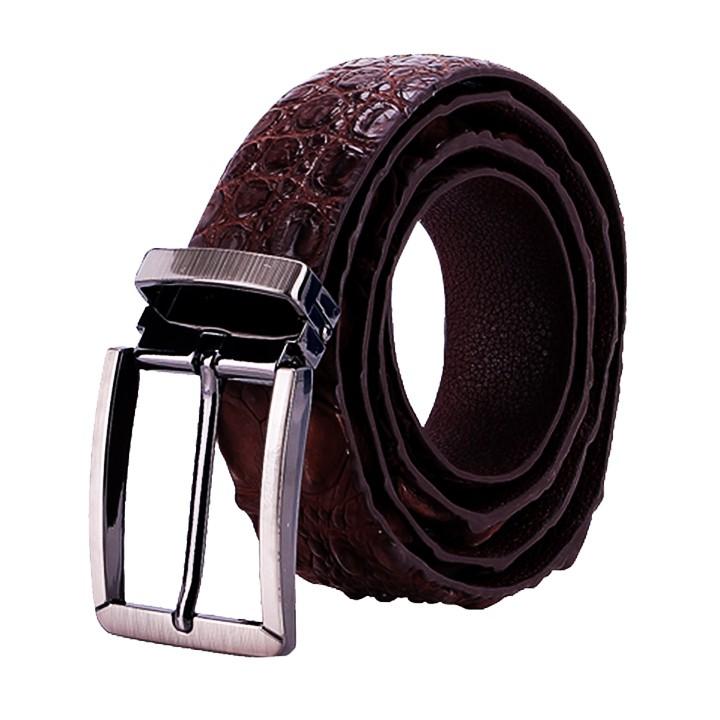 HC4836 - Dây nịt nam da cá sấu Huy Hoàng gai đuôi 4P đầu kim màu nâu đất