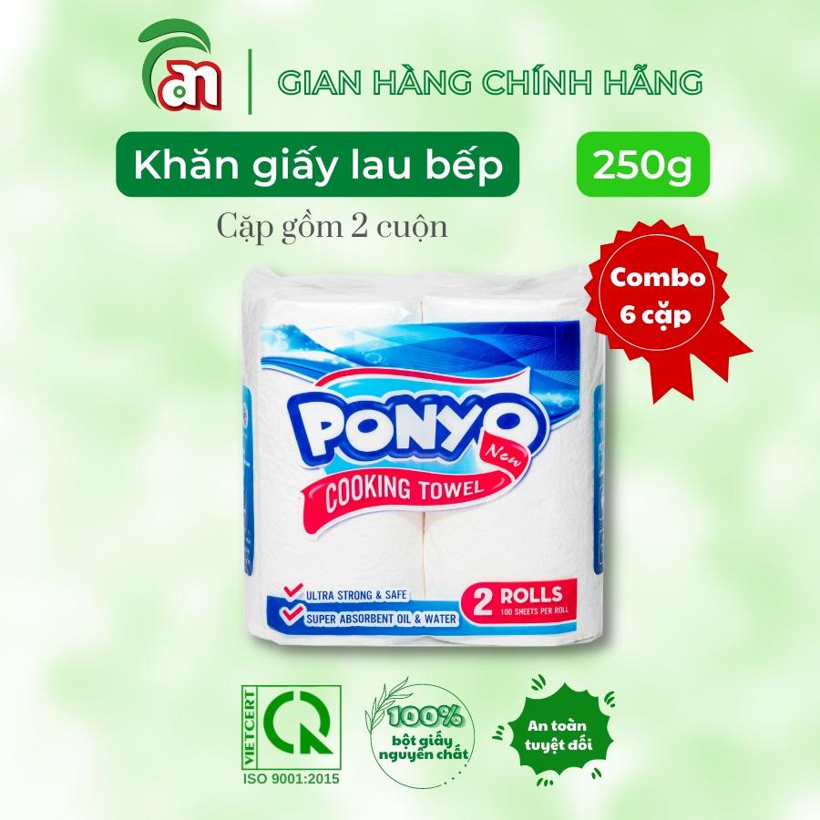 Combo 6 Cặp Khăn giấy cuộn đa năng dùng trong nhà bếp PONYO 2 lớp 250g/cuộn - Thiên An Nam paper