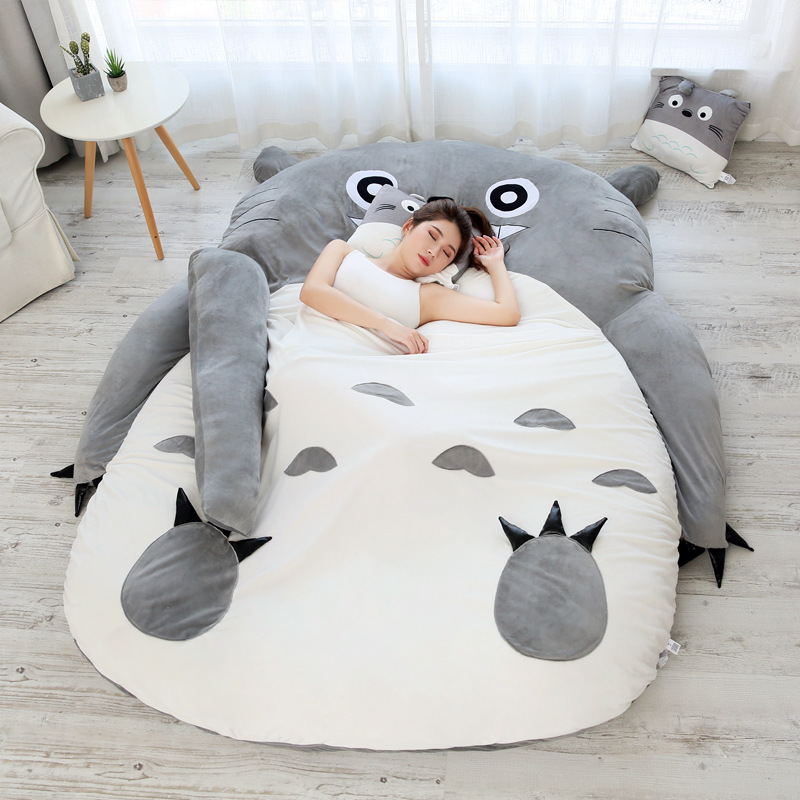 Giường Lười Totoro Thêu Hình Thú Siêu Cute Hàng Xịn Chuẩn Bông Êm Ái Vải Cotton Dày Dặn Chống Xù